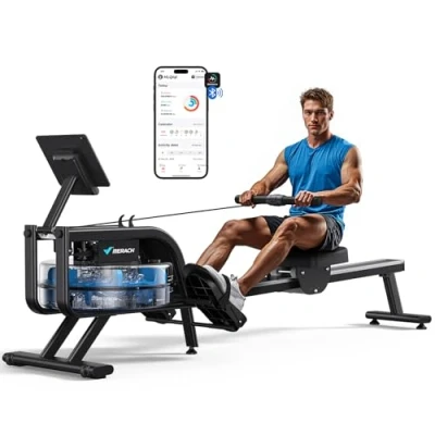 Image of MERACH Water Rowing Machines for Home Gym, Fitness Rower with 6 Levels of Resistance, Built in Monitor, Max 150 kg Weight Capacity, App Compatible