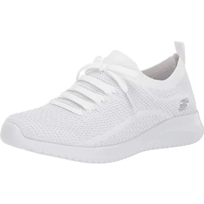 Image of Skechers Women&#039;s Ultra Flex Salutations Sneaker, White Silver, 4.5 UK