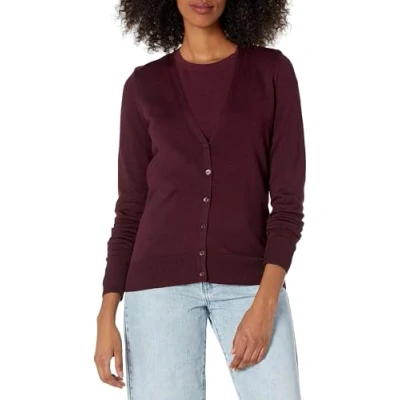 Image of Amazon Essentials Women&#039;s Lightweight V Neck Cardigan Jumper (Available in Plus Size), Burgundy, 4XL