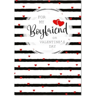 Image of doodlecards Boyfriend Valentine&#039;s Day Card Love Hearts and Stripes Large A4 Size with Plain Envelope