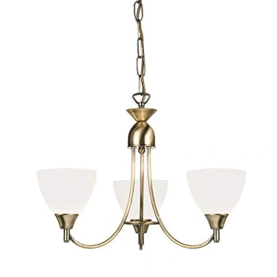 Image of Andy Decorative 3 Way Antique Brass Branch Arm Pendant Ceiling Light with Matt Opal Glass Shades