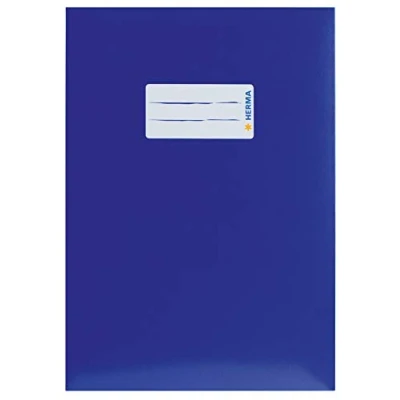 Image of HERMA Cardboard Exercise Book cover A5, with inscription field, made of extra strong cardboard, slip on jackets for school, blue