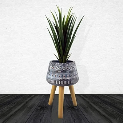 Image of Leaf Ceramic Indoor Cachepot Planters, 44cm Aztec Blue