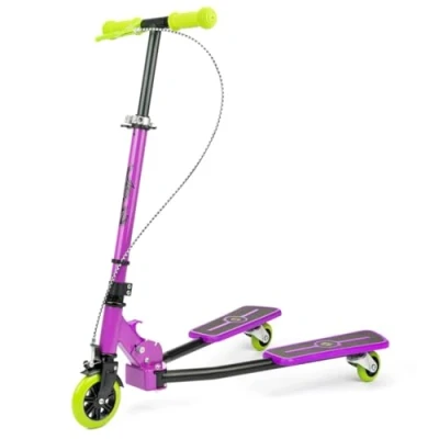 Image of Xootz Pulse Scooter, Kids Scissor Folding 3 Wheel Tri Drifter Scooter with Adjustable Handlebars, Purple, One Size