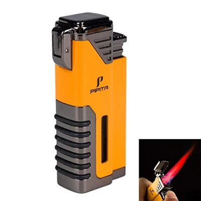 Image of PIPITA Torch Lighter Windproof 4 Metal Butane Gas Jet Red Flame Refillable Firelighters with Punch (Butane NOT Include)