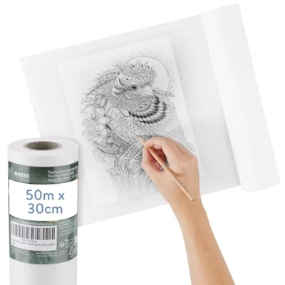 Image of WINTEX Transparent Tracing Paper Roll 50m x 30cm (164 ft 11.8&quot;) 50gsm Large of Pattern Translucent Detail Layout Trace Drawing, Tracing, and Crafting