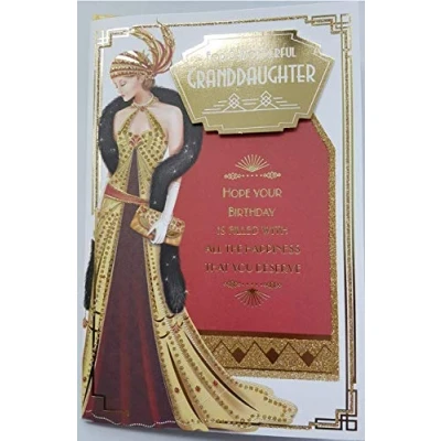 Image of Art Deco Lady Granddaughter Glittered Birthday Card