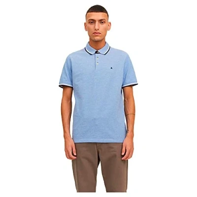 Image of JACK &amp; JONES Men Slim Fit Polo Shirt JJEPAULOS Uni Summer Collar Shortsleeve Basic Pique Cotton, Colours:Blue 3, Size:XXL
