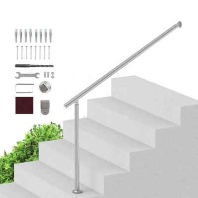Image of VEVOR BX 120 Handrails for Outdoor 47.3in / 120cm Wall Floor Mounted, Outside Steps with Installation, Hand Seniors,Porch Deck Rail Kit, Silver