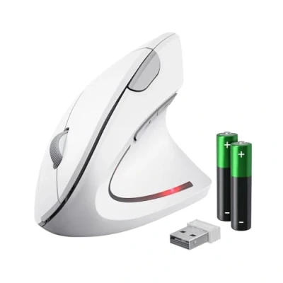 Image of Trust Verto Wireless Ergonomic Mouse, Vertical Mouse with Storable USB Micro receiver, Reduces Arm Strain, 800 1600 DPI, 6 Buttons, for Right Hand Users, PC, Laptop, Mac, Batteries Included White