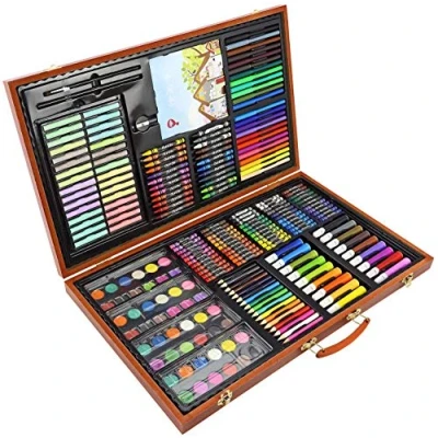 Image of Greenfields 258pc Wooden Box Artist Set for Childrens Kids &amp; Adults Deluxe Art Oil Pencils Pens Markers Paints Crayons Perfect beginners or budding artists