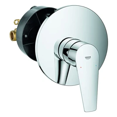 Image of GROHE Start Edge Single Lever Shower Mixer Trim Set (Metal Lever, Wall Mounted, Concealed Installation, 46 mm Ceramic Cartridge, Adjustable Flow Rate Limiter), Chrome, 24202001