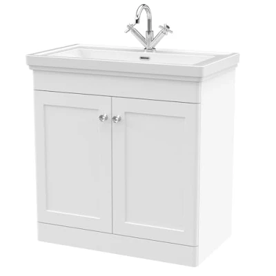 Image of Balterley Traditional Floor Standing 2 Door Vanity Unit with 1 Tap Hole Fireclay Basin, 800mm Satin White