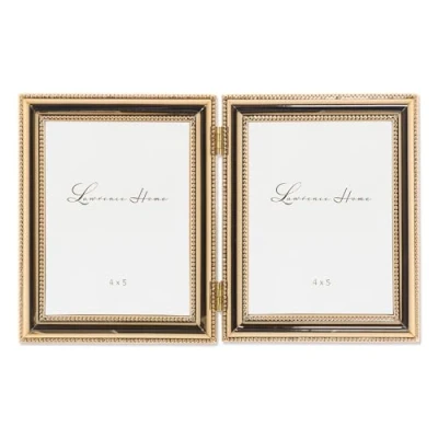 Image of Lawrence Frames Classic Bead Frame, 4x5 Hinged Double, Gold, 2 Count