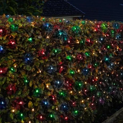 Image of Festive Lights 2.4m x Christmas Multi Function 240 LED Multicolour Net Light Indoor Outdoor Battery Operated Home Garden Seasonal Lighting Decoration with 6 Hour Timer