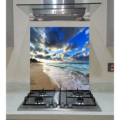 Image of Splash back, Panel Kitchen, Toughened Glass, Sunset over Blue Sea, Any Size, VA Art Glass (wide 70 x height /cm)