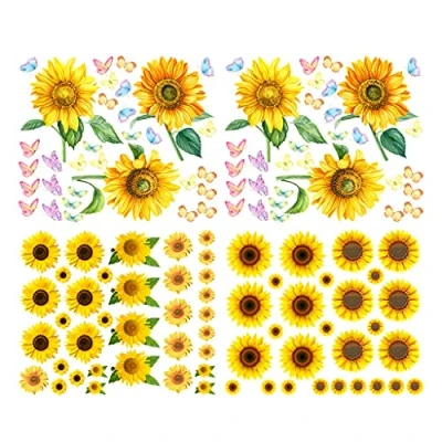 Image of Alnicov Sunflower Wall Stickers with Butterfly,118Pcs Removable Yellow Flower Decals for Bedroom LivingRoom Bathroom Kitchen Party Decor