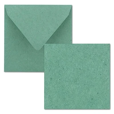Image of Pack of 25 Plain 6 x Inch Square Kraft Paper Cards with Envelopes Eucalyptus Green for Greeting etc.