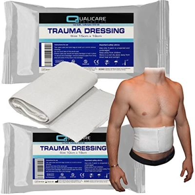 Image of Qualicare Sterile FFD Bandage Wound Blood Clot Haemostatic Field Trauma Dressing 15cm x 18cm (x2)