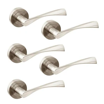 Image of Emuca Internal Door Handles, Batch of 5 Sets Handles with D.50mm (1,9 inch) Rose, Aluminium, Satin Nickel.
