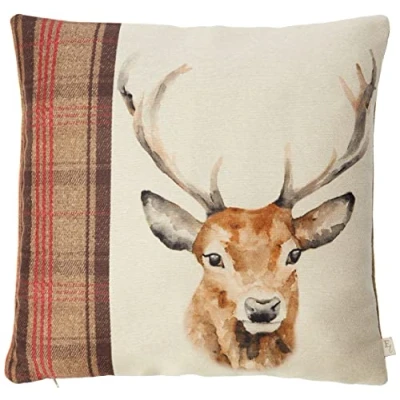 Image of Evans Lichfield Hunter Stag Cushion Cover, Polyester, Multicolour, 43 x 43cm