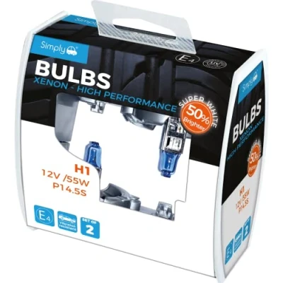 Image of Simply SWH1 High Performance H1 Car Bulb Duo Box of Two 12V 55W P14.5S Base Suitable for all Headlights 50% Brighter than standard