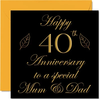 Image of Special Ruby Anniversary Card for Dad Mum Parents &amp; Happy 40th Wedding Cards from Son Daughter Family, 145mm x Greeting Fortieth Anniversaries