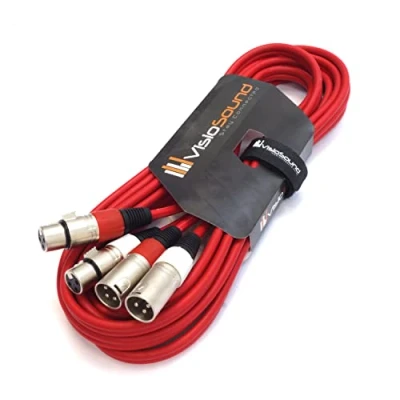 Image of 2 x Male XLR to Female Balanced Microphone Twin Lead/Audio Patch Cable 3 Colours (5m red)