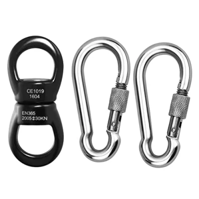 Image of Malayas Swing Swivel, 30kN Micro Rotator Climbing Swivel Device Spinner for Yoga Hanging Hammock Rock Arborist Backyard Aerial Dance Dog Leash Connector With 2 Carabiner