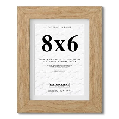 Image of Fabian Clarke London® 8x6 Modern Oak Wooden Picture Photo Frame with White Mount to Hang Portrait or Landscape