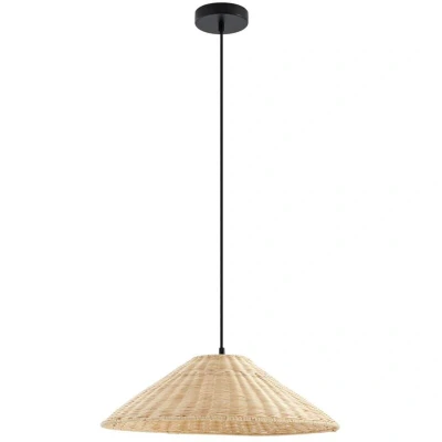 Image of Lindby pendant light Zyralia, wood coloured, rattan, Ø 50 cm