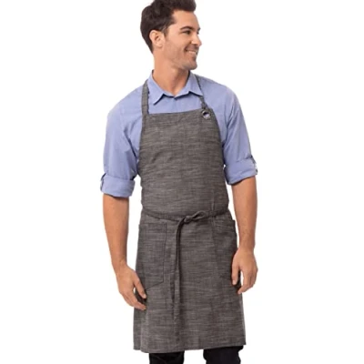 Image of Chef Works Unisex Corvallis Bib Apron, Black Steel Grey, One size