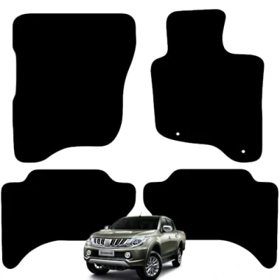 Image of Carsio Carpet Car Mats For Mitsubishi L200 Double Cab 2015+ Onwards (stepped edge) Tailored Fit Floor Mat Set Complete Accessory Black Custom Fitted All Weather, Anti Slip Backing &amp; Trim