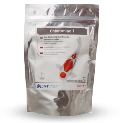 Image of NT Labs Koi Care Chloramine T, Medicine for External Bacterial and Parasitic Infections in Koi, Water Treatment, Broad Spectrum Medication, Treats Costia, SIZE 250gm