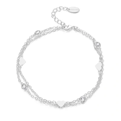 Image of Philip Jones Silver Plated Layered Heart Anklet Created with Zircondia® Crystals