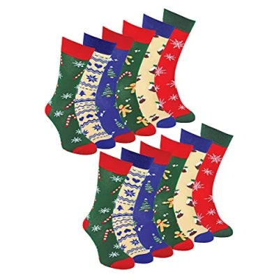 Image of Mens Christmas Socks Sock Snob Novelty Colourful Stylish Funny Patterned Crew Xmas (6 11, 12 Pack)