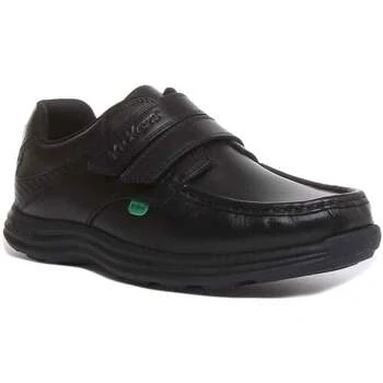 Image of Kickers Men&#039;s Reasan Twin Strap Black Leather School Shoes, Black, 6.5 UK