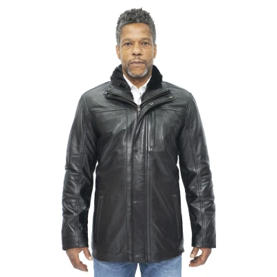 Image of Infinity Men&#039;s Mid Length Classic Warm Black Leather Jacket 3XL