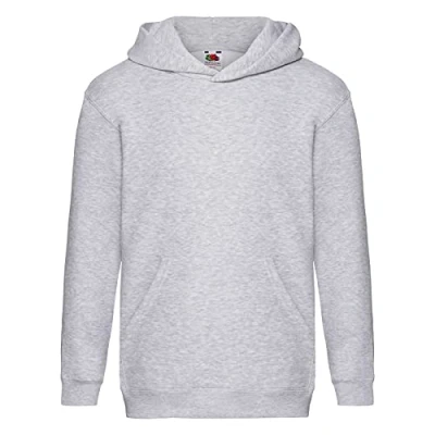 Image of Fruit of the Loom Unisex Kids Premium Hooded Sweat, Heather Grey, 9 11 Years (Manufacturer Size:32)