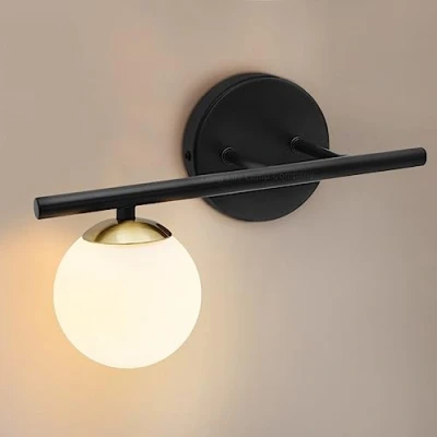 Image of Long Life Lamp Company Glass Frosted Globe Wall Light Sconce Matte Black and Brass for Indoors H3088 with LED Bulb Warm White G9