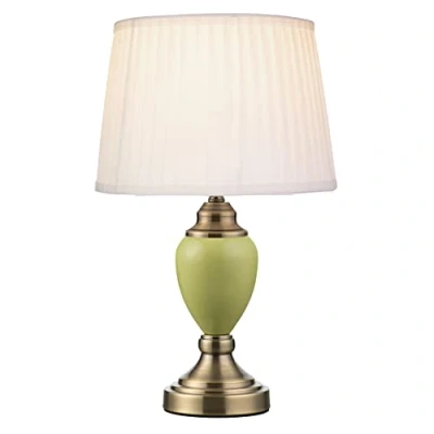 Image of Lighting Supermarket Malham Small Touch Control Table Lamp with Ivory Pleated Shade Green &amp; Antique Brass