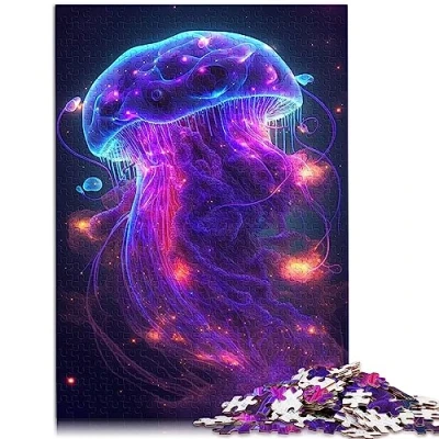Image of Puzzle for Adults Neon Jellyfish Jigsaw puzzles 1000 Pieces Cardboard Family Home Decor 10.27&quot; x 20.47&quot;/26 * 38cm.