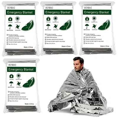 Image of BINHAI Emergency Thermal Blanket Foil Baby Sensory Survival Reflective for Outdoors, Hiking, Survival, Marathons or First Aid 52&quot; x 83&quot; (Silver 4 Pack)
