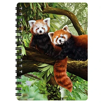 Image of 3D LiveLife Jotter Red Pandas from Deluxebase. Lenticular Jungle A6 Spiral Notebook with Plain Recycled Paper Pages. Artwork Licensed Renowned Artist Katrina Sokolo