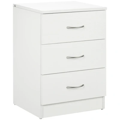 Image of HOMCOM Bedside Table with 3 Drawers, Modern Wood Nightstand, Side Anti tipping Design for Bedroom, White