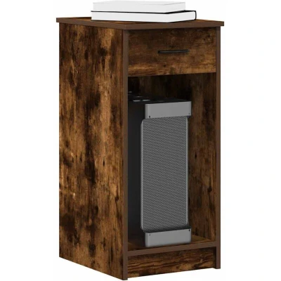 Image of vidaXL Computer Tower Stand with Drawer Smoked Oak 35x45x77 cm