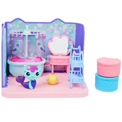 Image of Gabby&#039;s Dollhouse, Primp and Pamper Bathroom with Mercat Figure, 3 Accessories, Furniture 2 Deliveries, Kids Toys for Ages up
