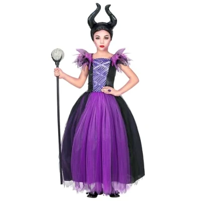 Image of W WIDMANN MILANO Party Fashion Girls&#039; Maleficent Costume with Headdress, Dark, Gothic, Fantasy, Fairy Tales, Horror, Halloween, Carnival, Theme Parties