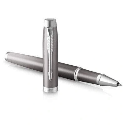 Image of Parker IM Writing Rituals Rollerball Pen, Grey Finish with Gradient, Chrome Trims, Fine Point, Black Ink, Gift Box