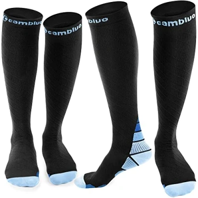 Image of CAMBIVO Compression Socks for Women &amp; Men 2 Pairs, Flight Stockings Running Calf Ankle Support, Sports, Flying, Maternity Pregnancy, Nurses, Travel